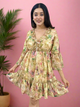 Beige Floral Printer Jacquard Fabric Short Dress