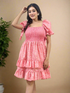 Stylish Pink Cotton Short Dress