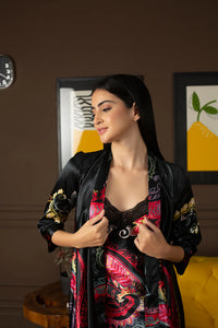 Black Satin Dakota Dreams Nightgown Set