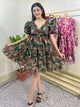 Green Tiger Printed Jacquard Fabric Short Dress