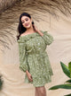 Off shoulder Green Short Cotton Dress