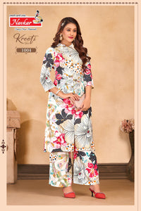 fancy and subtle floral design kurti pair