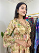Beige Floral Printer Jacquard Fabric Short Dress