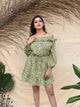 Off shoulder Green Short Cotton Dress