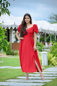 Red Slit Cotton Maxi Dress