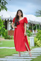 Red Slit Cotton Maxi Dress