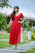 Red Slit Cotton Maxi Dress