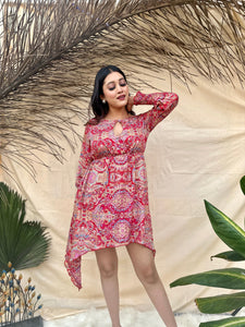 Red Printed Short Dress