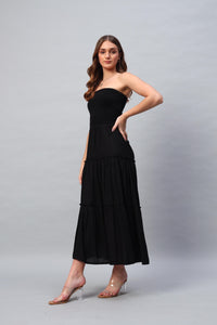 Black Shoulder Less Maxi Dress
