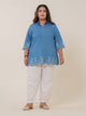 Shirt collar denim top with cutwork embroidery