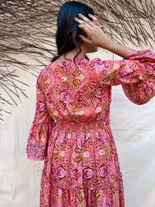 Peach Embroidered Boho Maxi Dress
