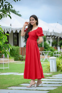 Red Slit Cotton Maxi Dress