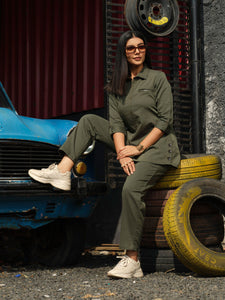 Coloured Denim shirt top with full loose pants