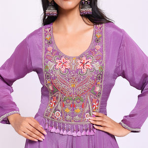 Lavender Embroidered Kurta Palazzo Set