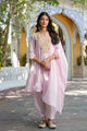 Pastel Pink Embroidered Cotton Kurta Set for Women - Floral Thread Work