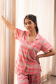 Pink Check Classic Collar Night Suit Set