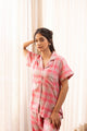 Pink Check Classic Collar Night Suit Set