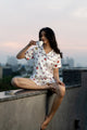 Lady Bug Printed Satin Short Night Suit Set (Top, shorts & Pj)