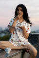 Lady Bug Printed Satin Short Night Suit Set (Top, shorts & Pj)