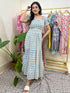Stylish Blue Floral Cotton Long Dress