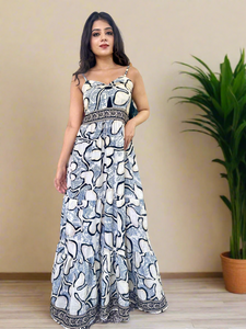 White Floral Printed Boho Maxi Dress