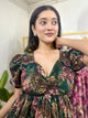Green Tiger Printed Jacquard Fabric Short Dress