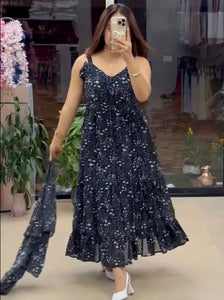 FIRANA-Flared Tiered Georgette Gown with Jacket