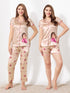 Beige Satin 3pc Night suit
