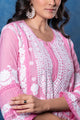 Chikankari Salmon Pink Cotton Silk Kurta