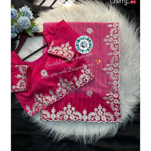 PINK Beautiful multi coding dhaga & gota embroidery work border designer saree