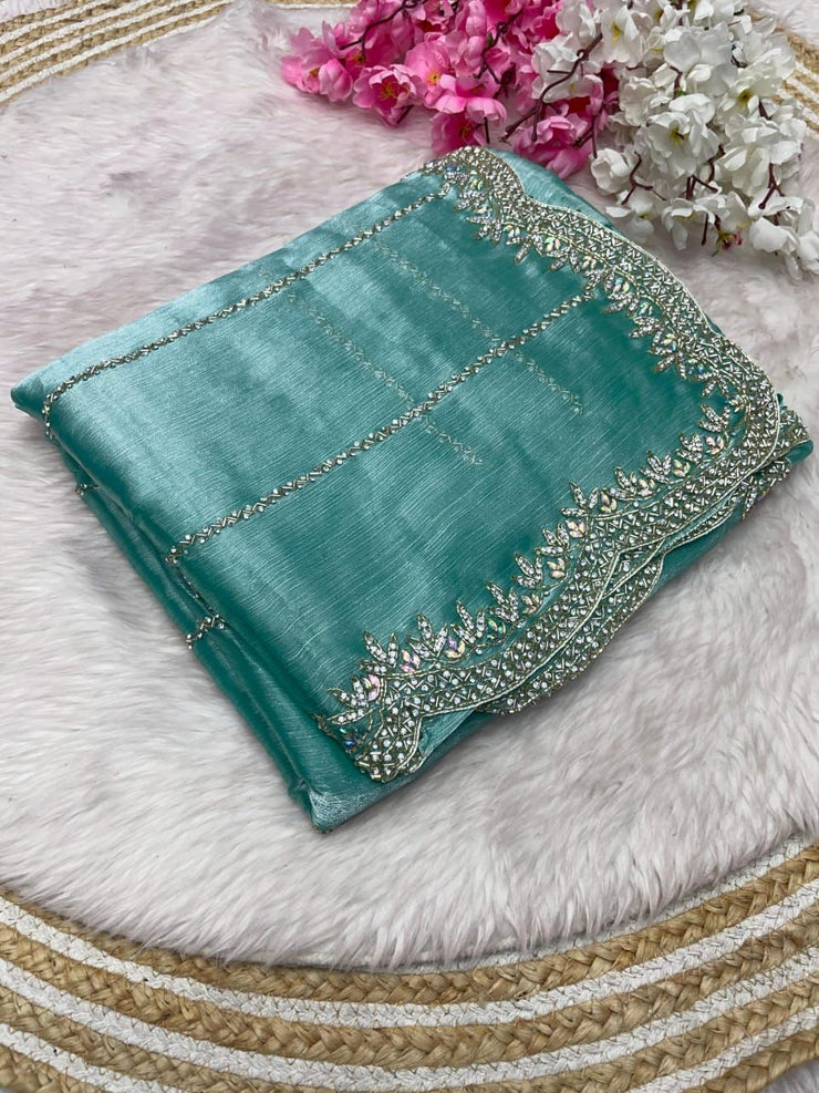 Sky Blue New Patty Wear Launching Designer saree