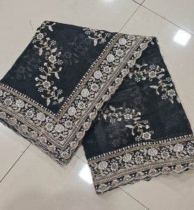 Black Diamond Hand Work New Party Wear Launching Designer saree