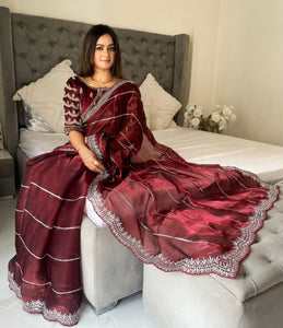 Red Party Wear Launching Designer Dana Handwork work