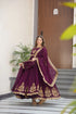 Designer Heavy Work Wine Color Gown