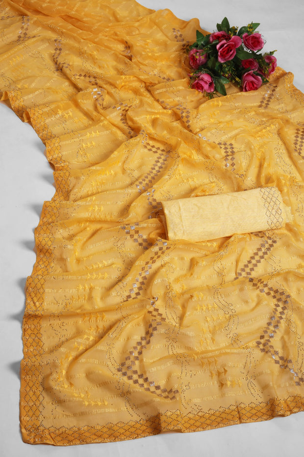 party wear saree with stone work (with blouse piece)