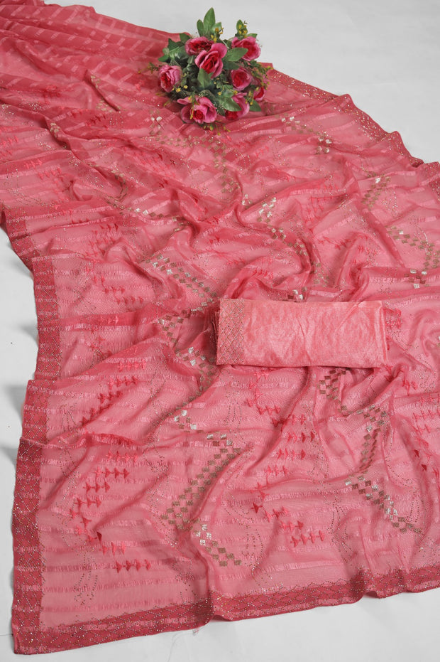 party wear saree with stone work (with blouse piece)