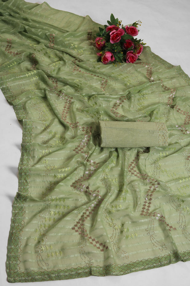 party wear saree with stone work (with blouse piece)