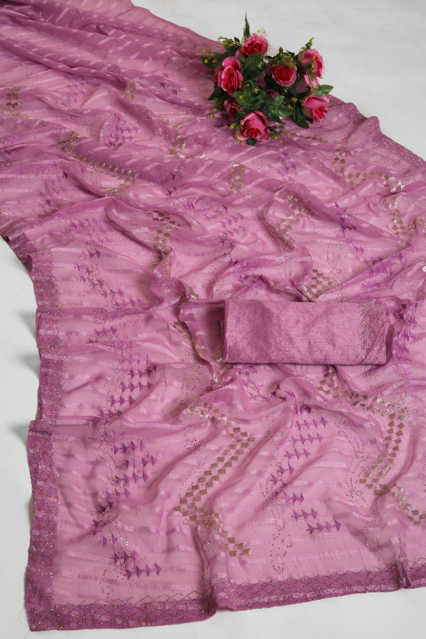 party wear saree with stone work (with blouse piece)