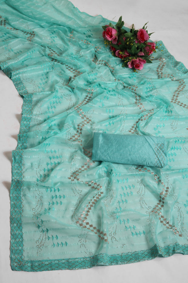 party wear saree with stone work (with blouse piece)
