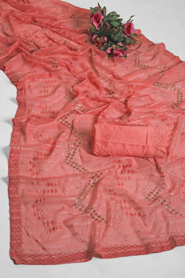 party wear saree with stone work (with blouse piece)